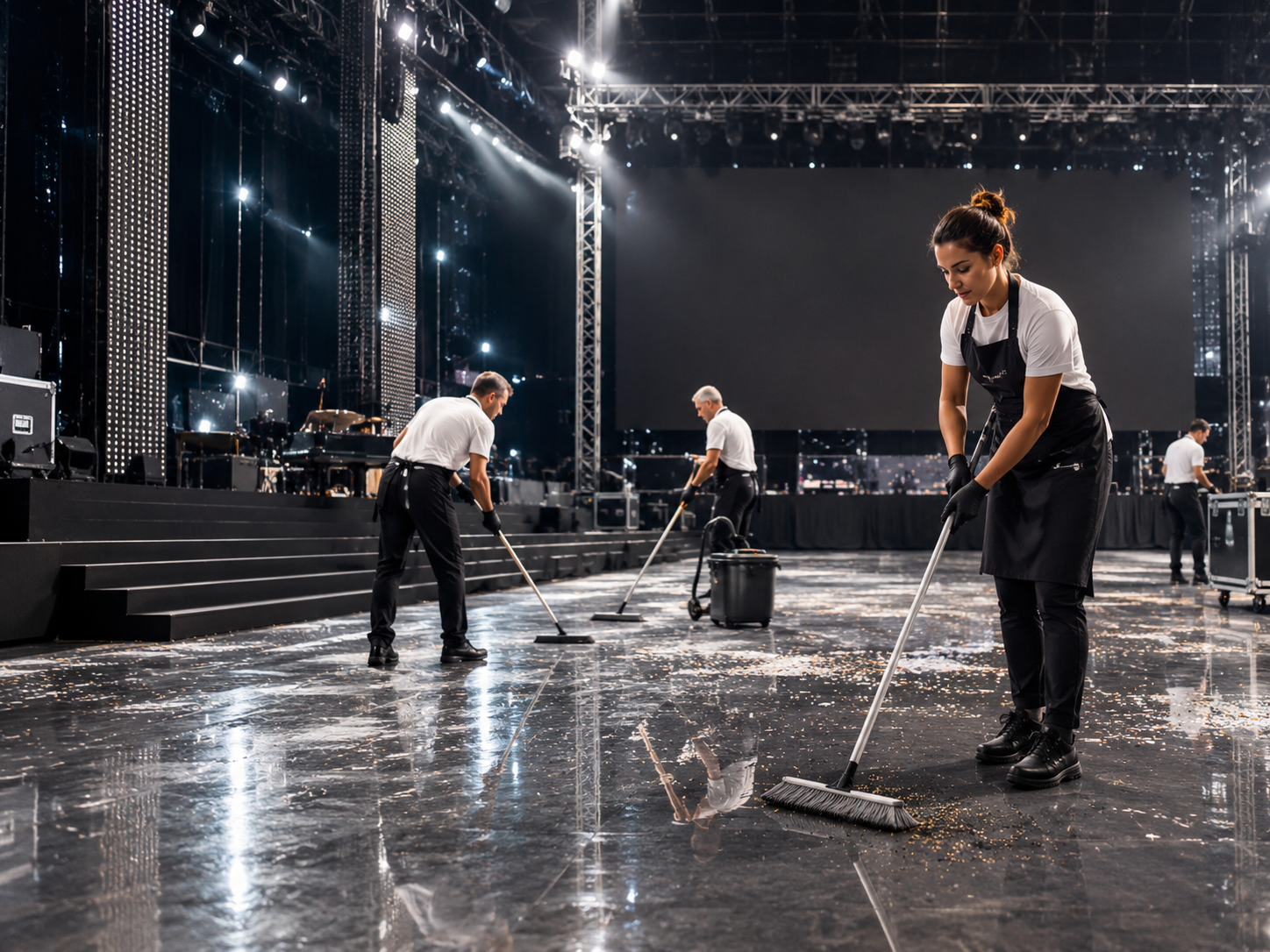 Gdańsk, 1 September 2023: cleaning the stage while the band waited